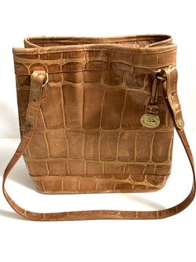 Rare Brahmin Fiora Bucket Toasted Pecan Croc Tan Gold Shimmer